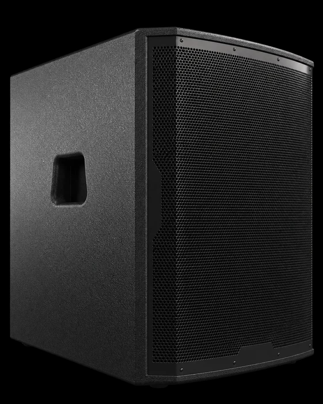 Aktiver 18-Zoll-Subwoofer mit 1000W RMS und 2000W Peak zur Miete in Altenkirchen, Hachenburg, Uckerath und Siegburg – Schrägansicht